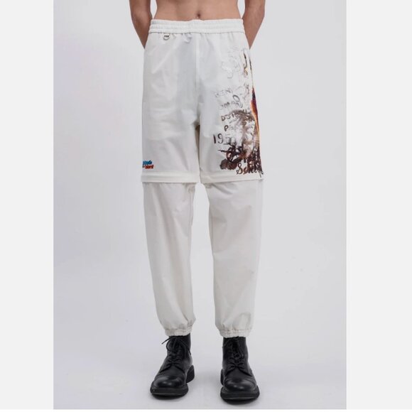 DOUBLET RARE $695 JAPAN Streetwear Printed Chaos Embroidery Two Way Pants Blue M - Picture 11 of 15